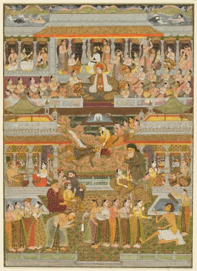 Lovers and beloveds: A composite of scenes from Persian, Urdu, and Sanskrit literature, by Chitarman II, unspecified, 1735