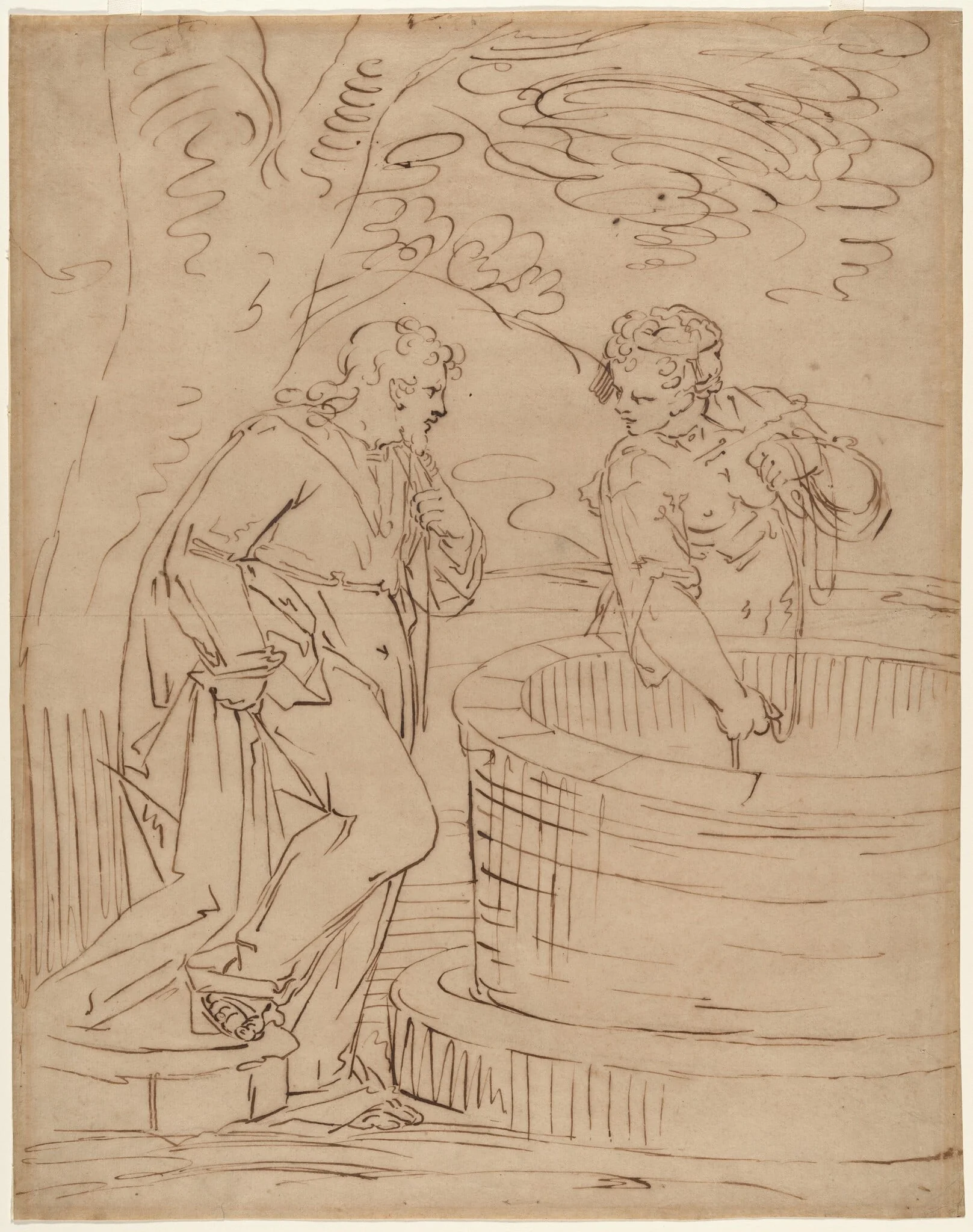 Rebecca at the Well, by Italian 17th Century, ink, 1650