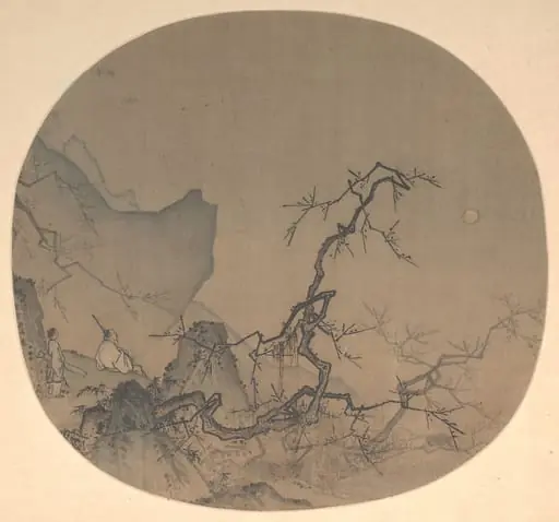 南宋  馬遠  月下賞梅圖  團扇|Viewing plum blossoms by moonlight