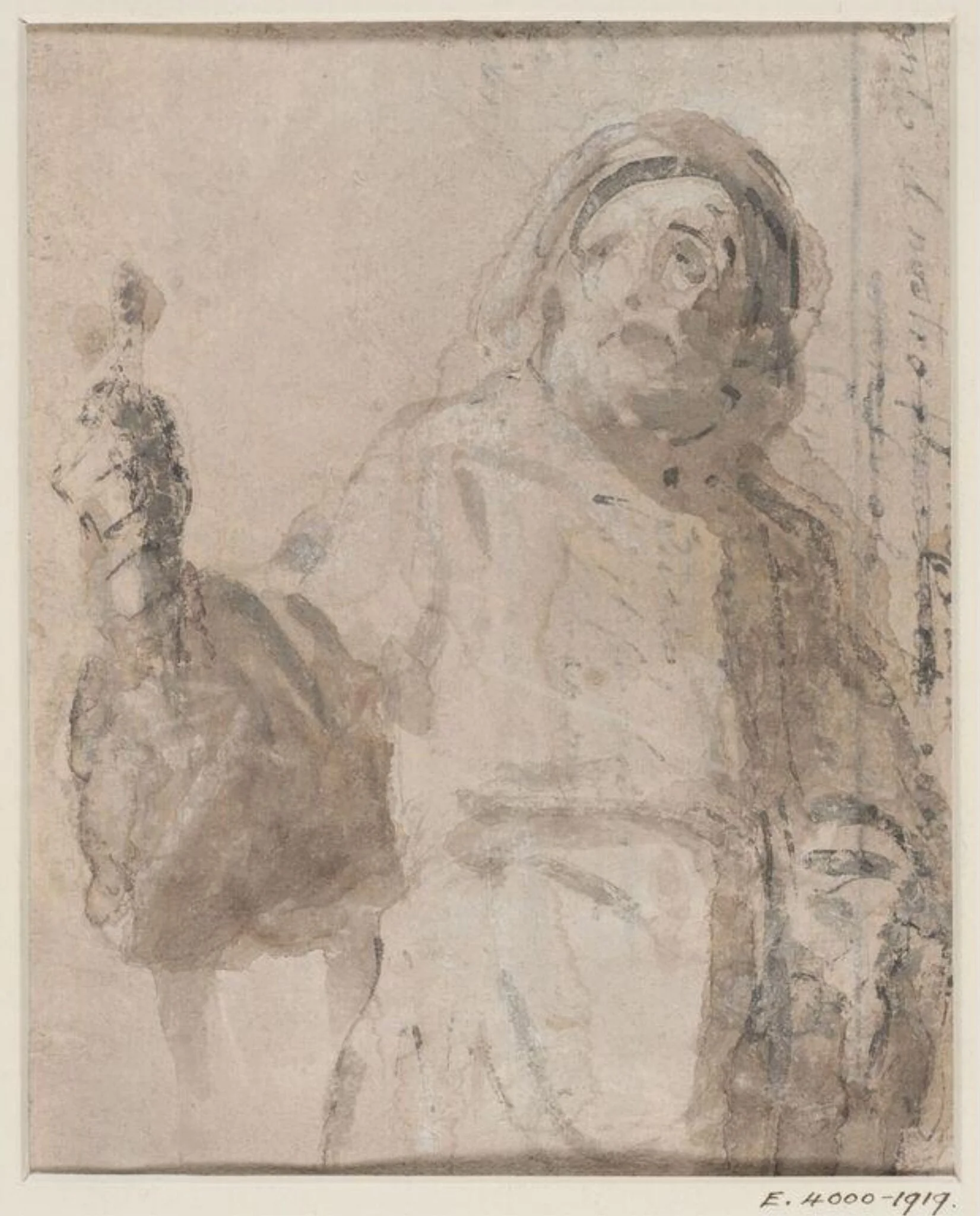 Half-length figure of a man with his right arm extended, by Benjamin West, 1738