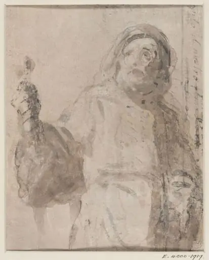 Half-length figure of a man with his right arm extended