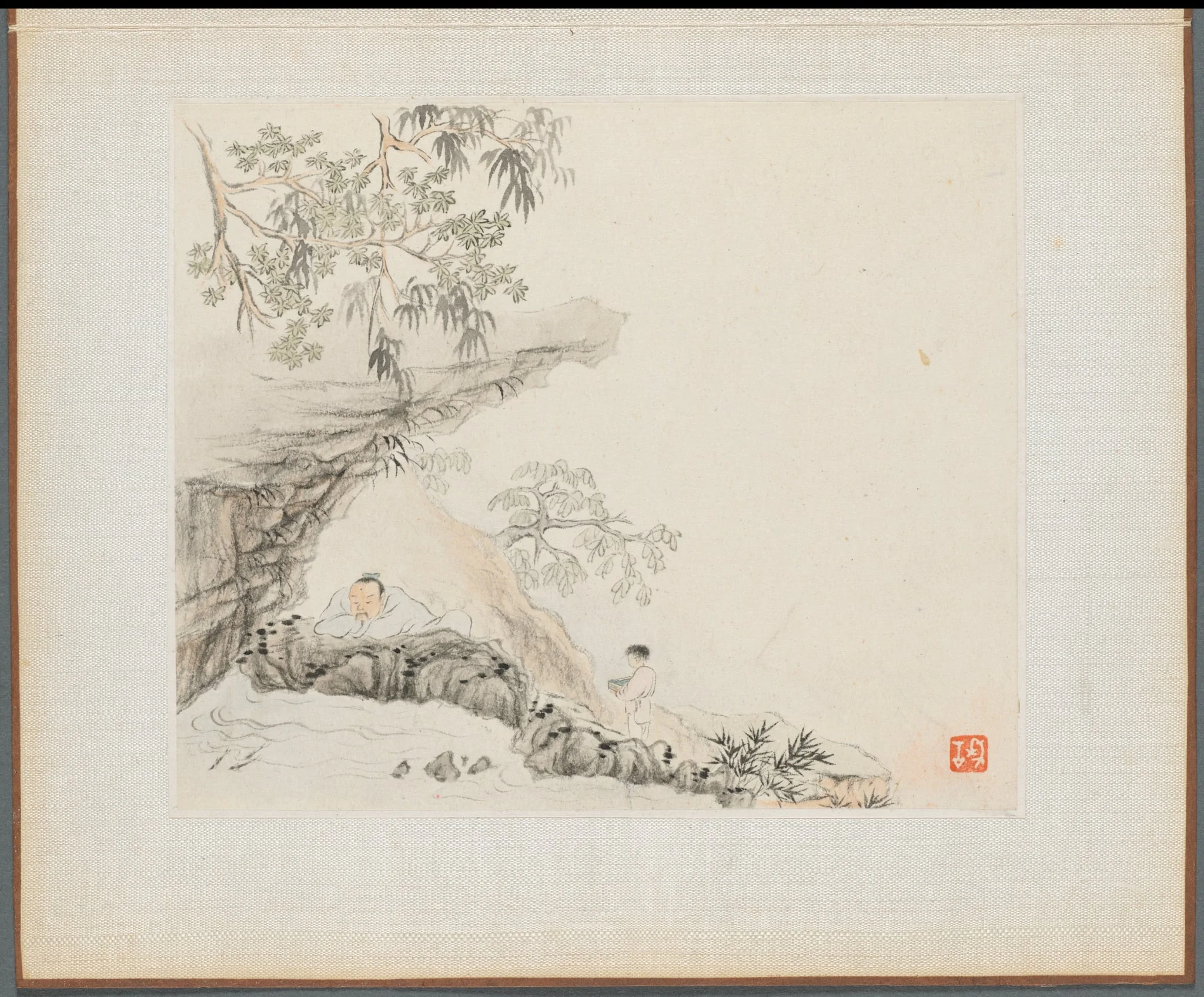 Album of Landscape Paintings Illustrating Old Poems: Scholar watching Fish, by Hua Yan, unspecified, 1745