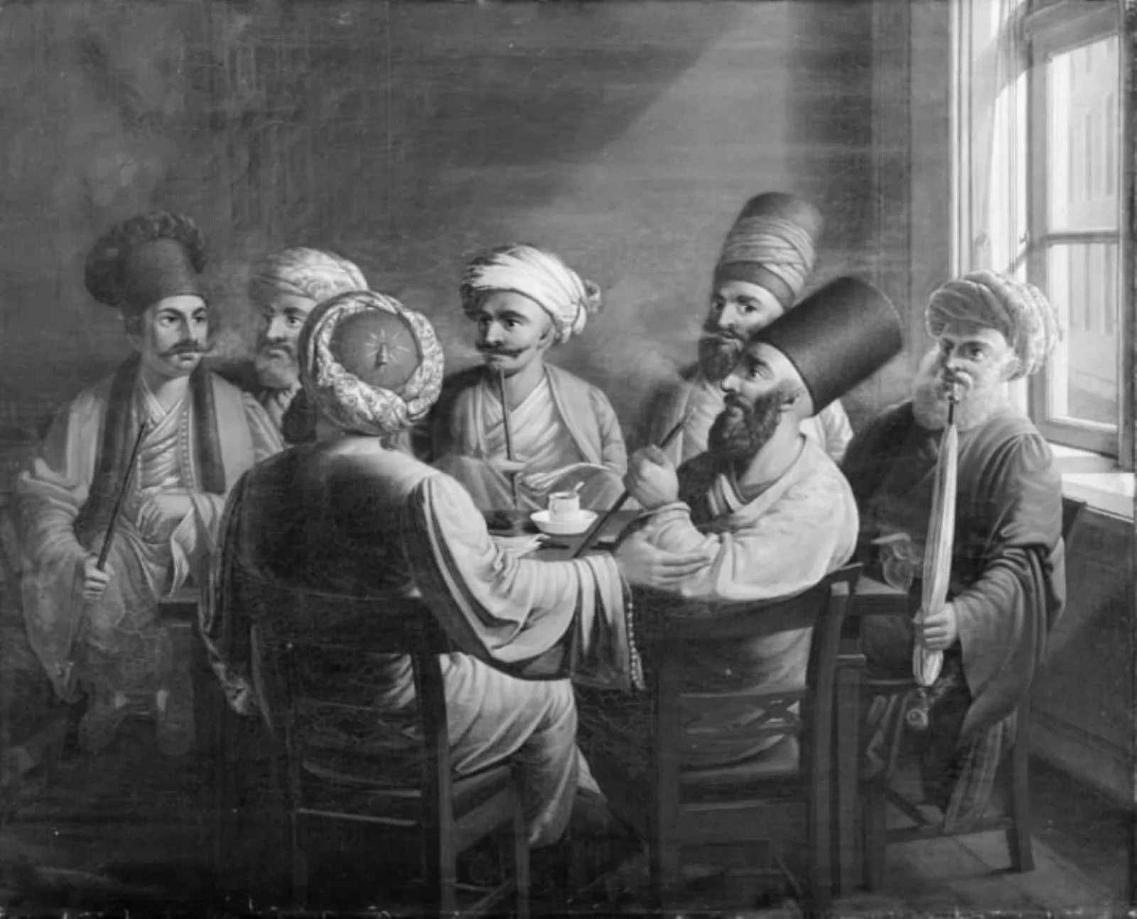 En gruppe græske, armenske og tyrkiske købmænd i et kaffehus i Wien, by Unknown, 1850