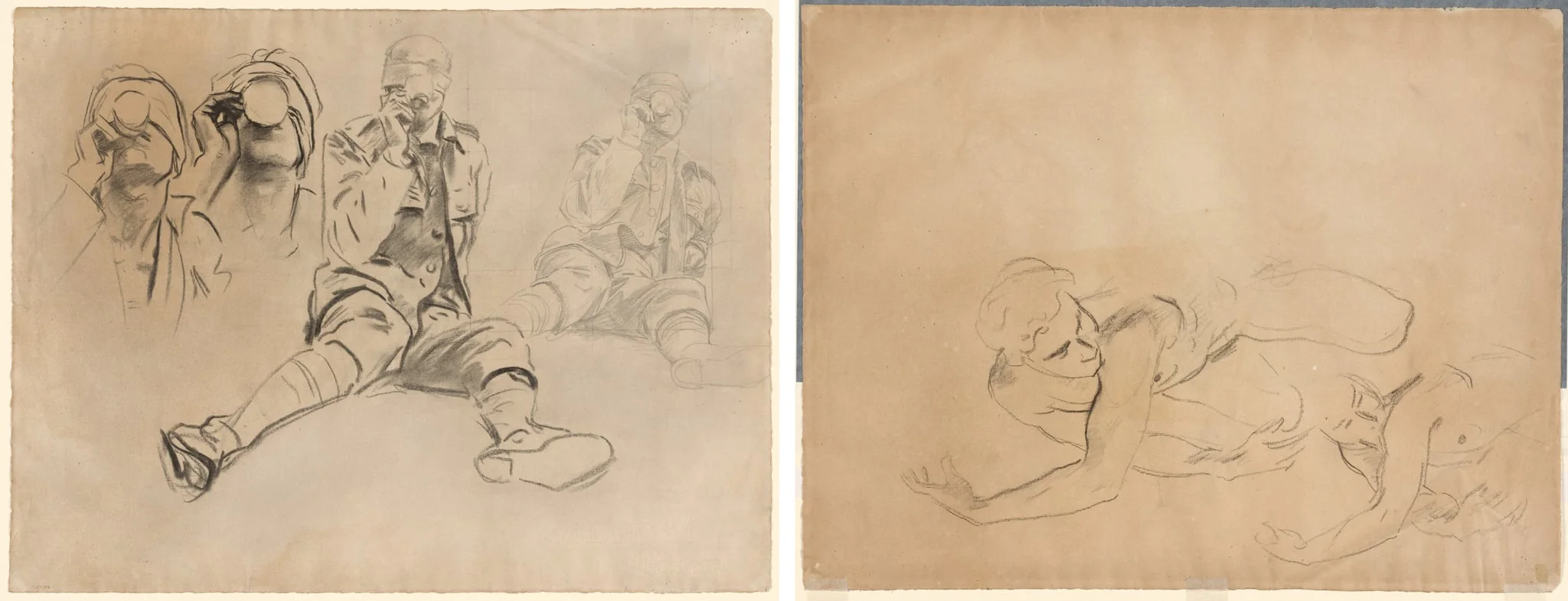 Studies of a Soldier Drinking, for Gassed (recto); Studies of a Male Nude (verso), by John Singer Sargent, 1918