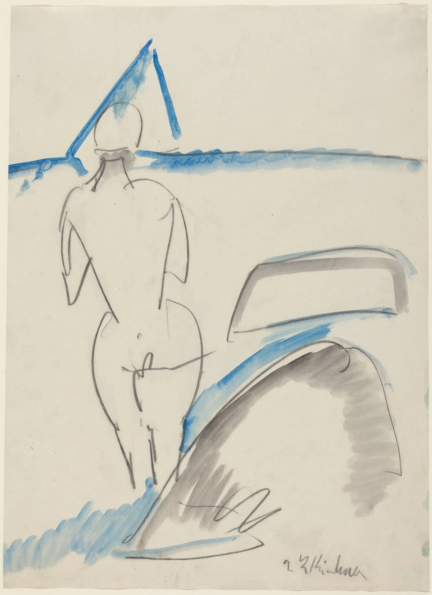 Bather on the Beach, by Ernst Ludwig Kirchner, crayon, 1912