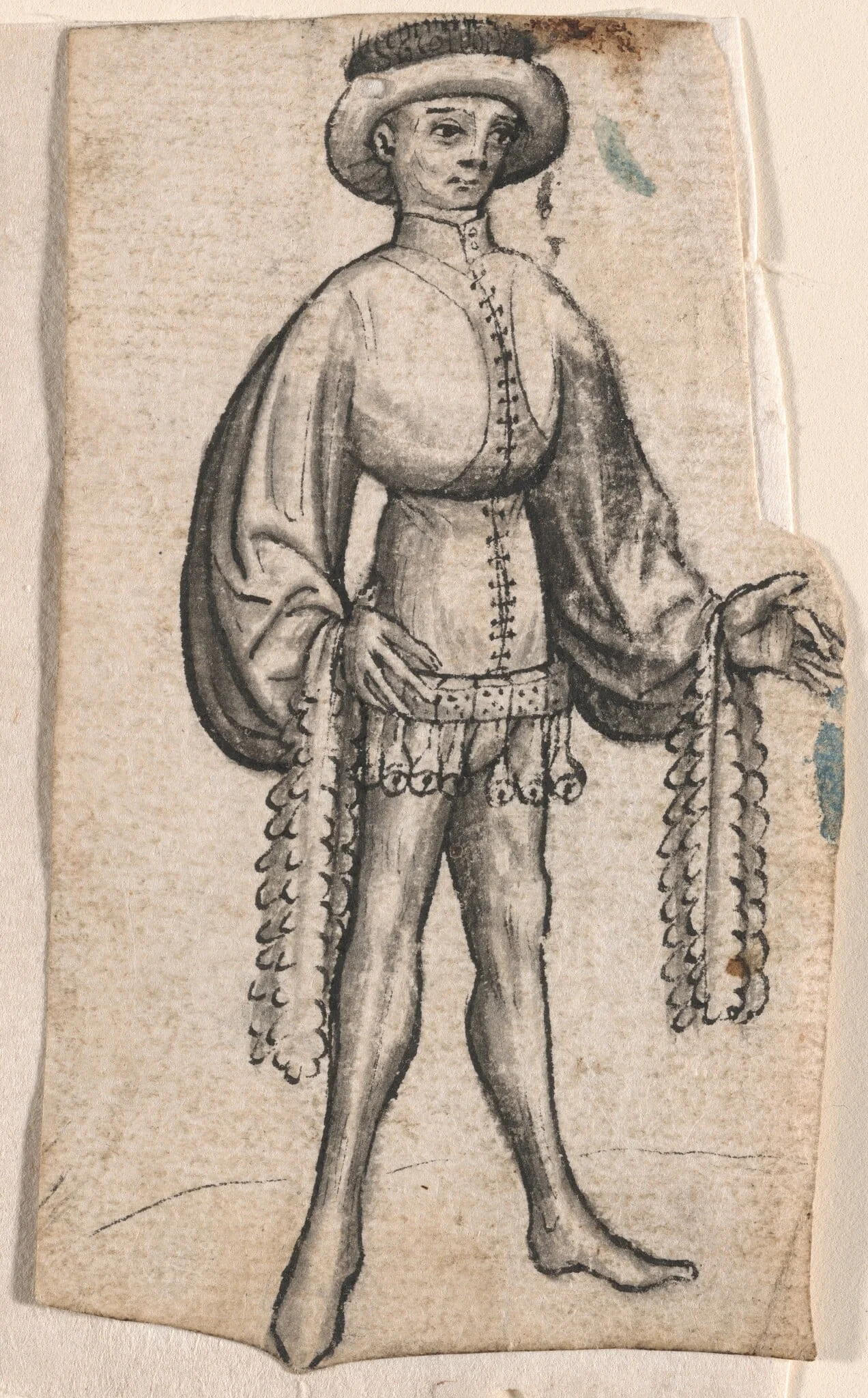 A Standing Courtier, by South German 15th Century, ink, 1440