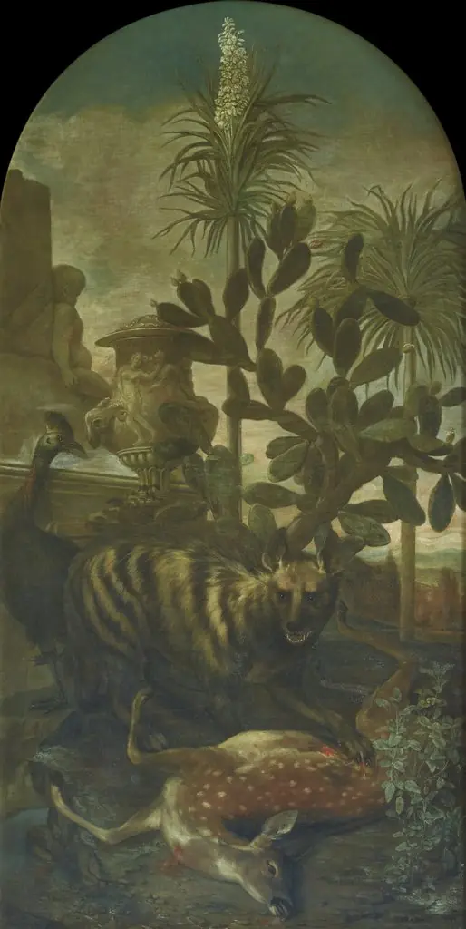 Hyena, Antelope and Cassowary in a Cactus Landscape