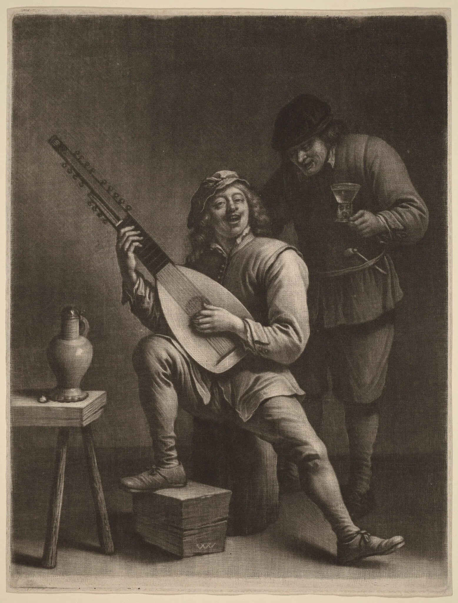 The Lute Player and the Drinker, by Wallerant Vaillant, ink, 1650