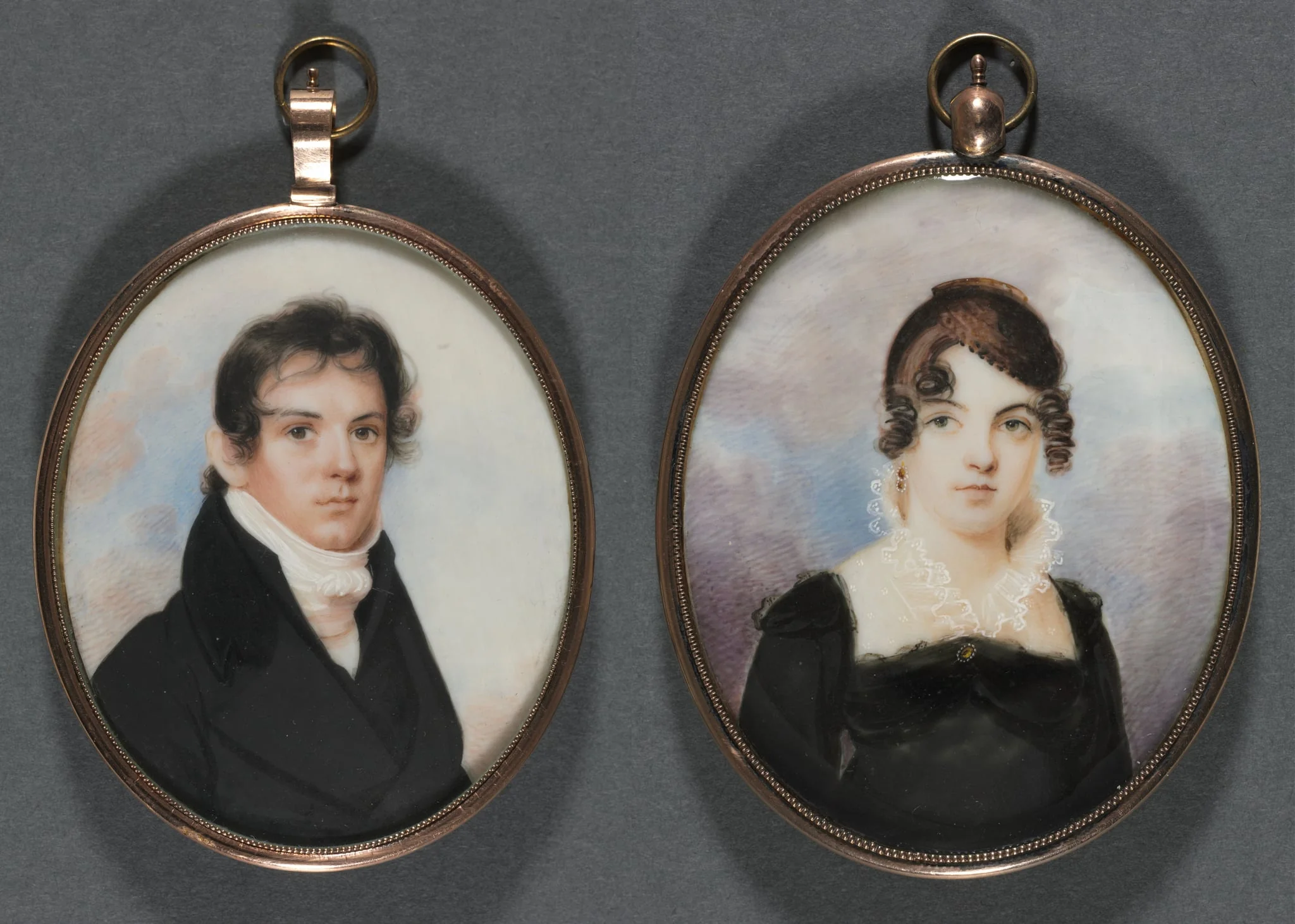 Pair of Portrait Miniatures, by Anson Dickinson, unspecified, 1810