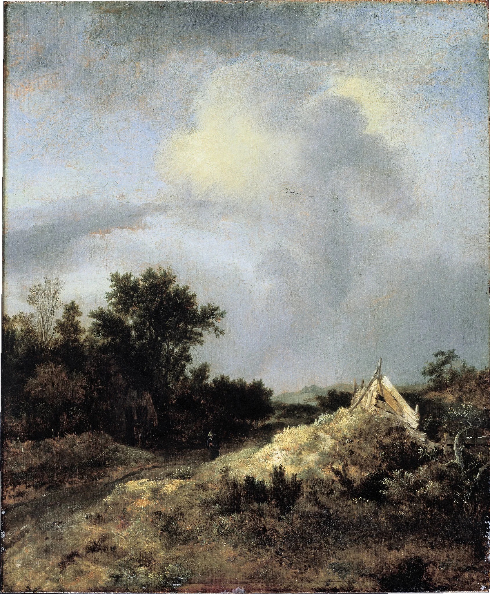 Dune Landscape with Fence, ca. 1647, by Jacob van Ruisdael, oil, 1647