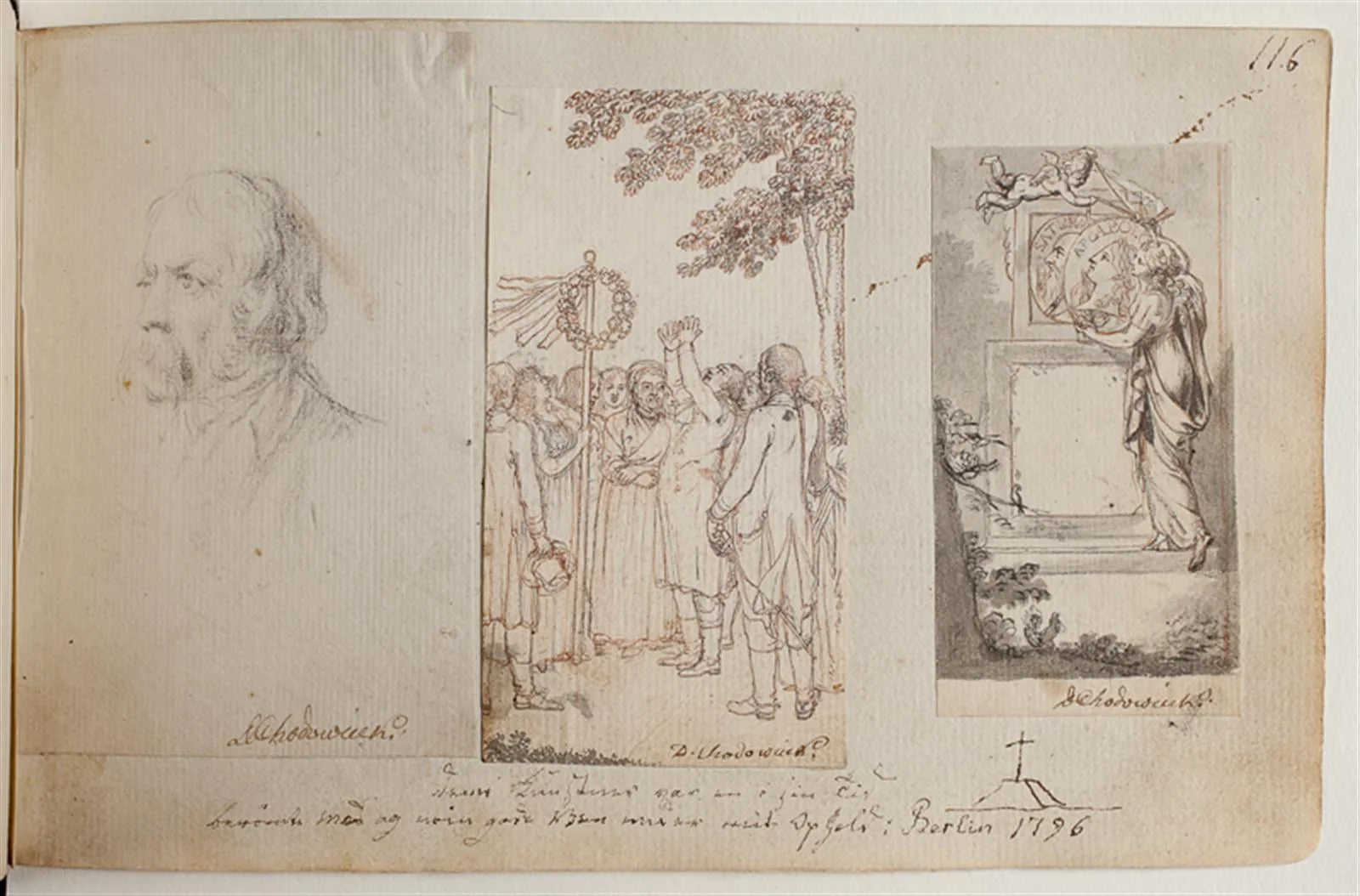 Tre indklæbede tegninger, by Unknown, unspecified, 1796