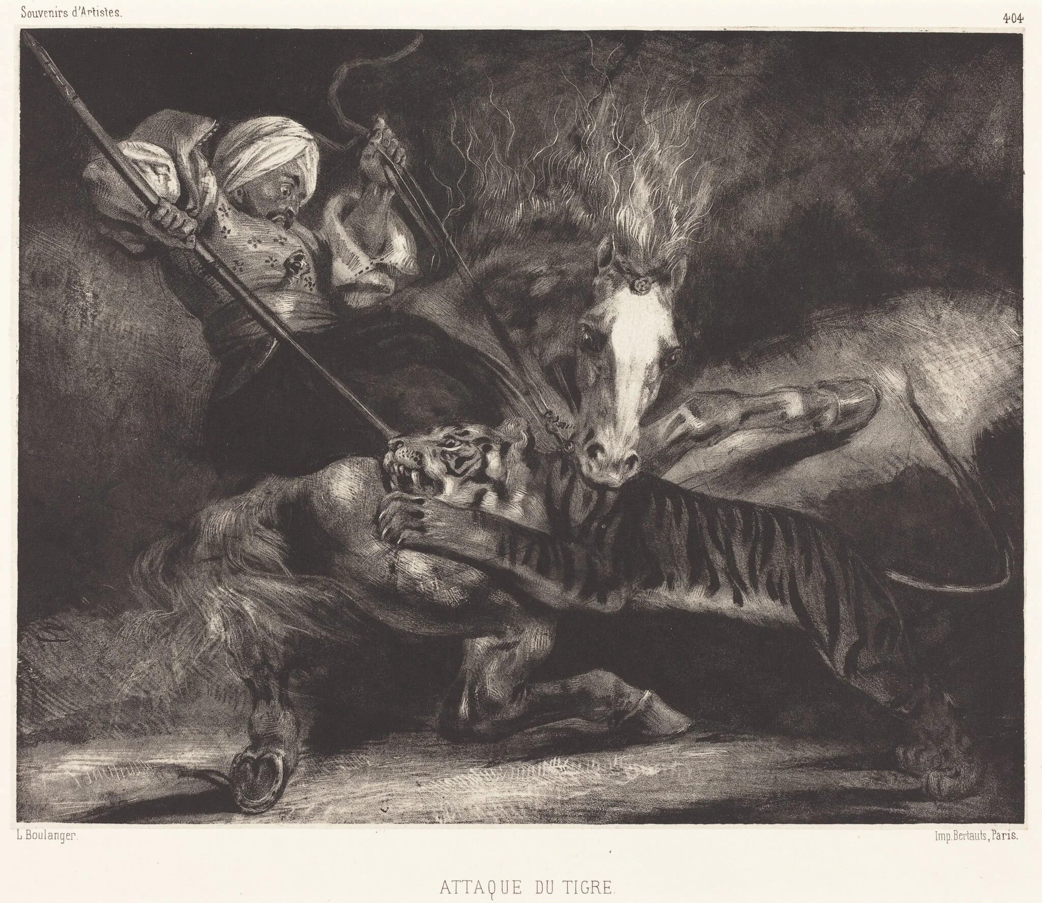 Attaque du tigre, by Louis-Candide Boulanger, ink, 1836