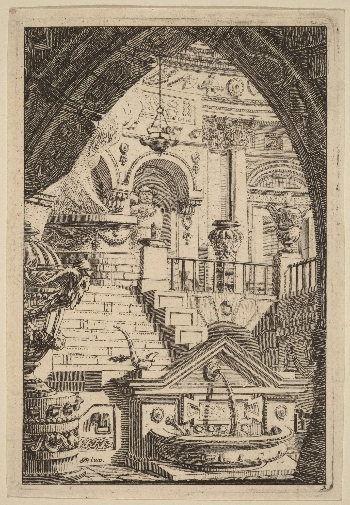 Fantasy of an Antique Temple, by Carl Schütz, ink, 1775