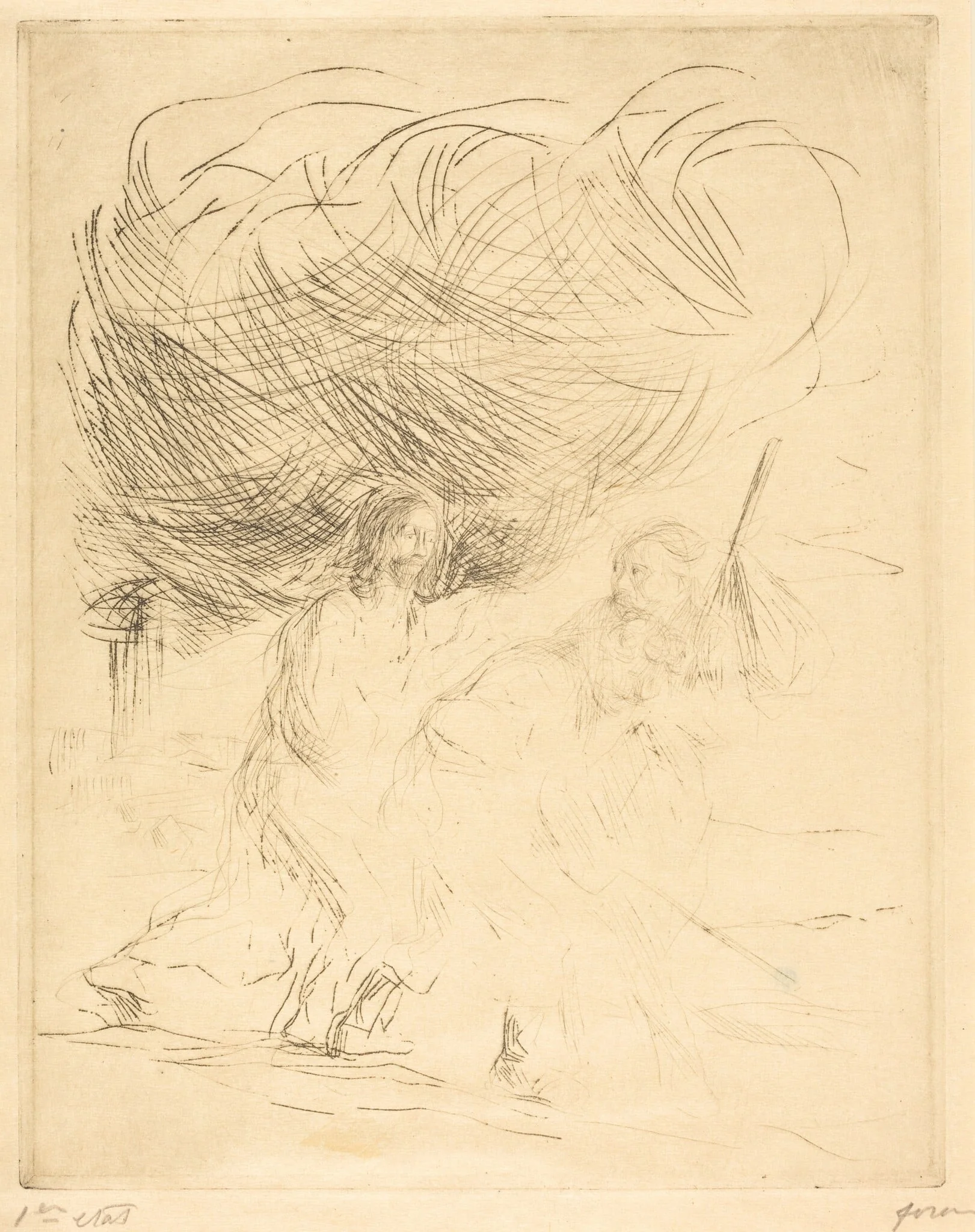 La route d'Emmaüs (2e planche) (The Road to Emmaus) (second plate), by Jean-Louis Forain, ink, 1904