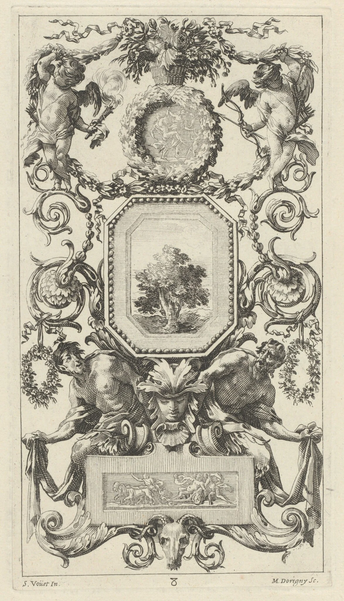 Ornamental Panel Surmounted by a Basket of Flowers with Cupid and Hymen