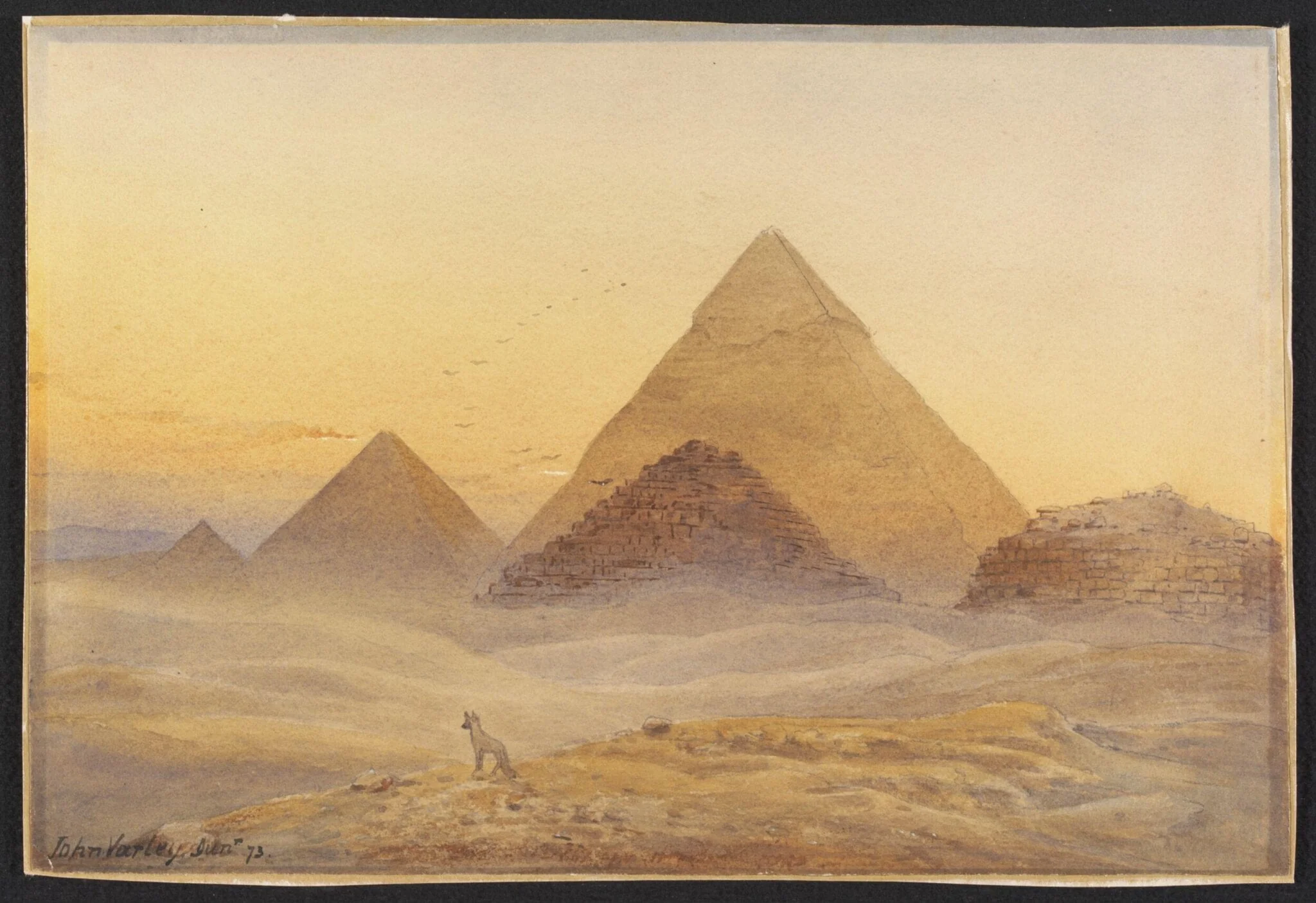 Pyramids at Giza, by John Varley, watercolor, 1873