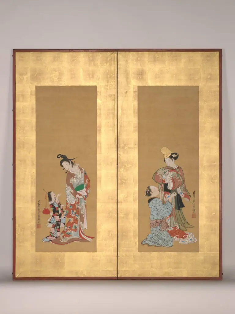 Shirabyōshi Dancer and Female Servant; Courtesan and Girl Attendant