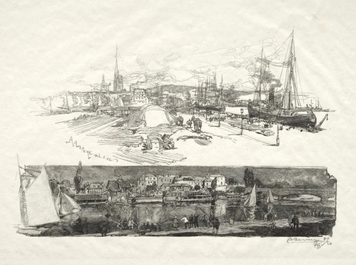 Rouen Illustré:  Les Nouveaux Quais-L'Ile La Croix, by Auguste Lepère, 1896