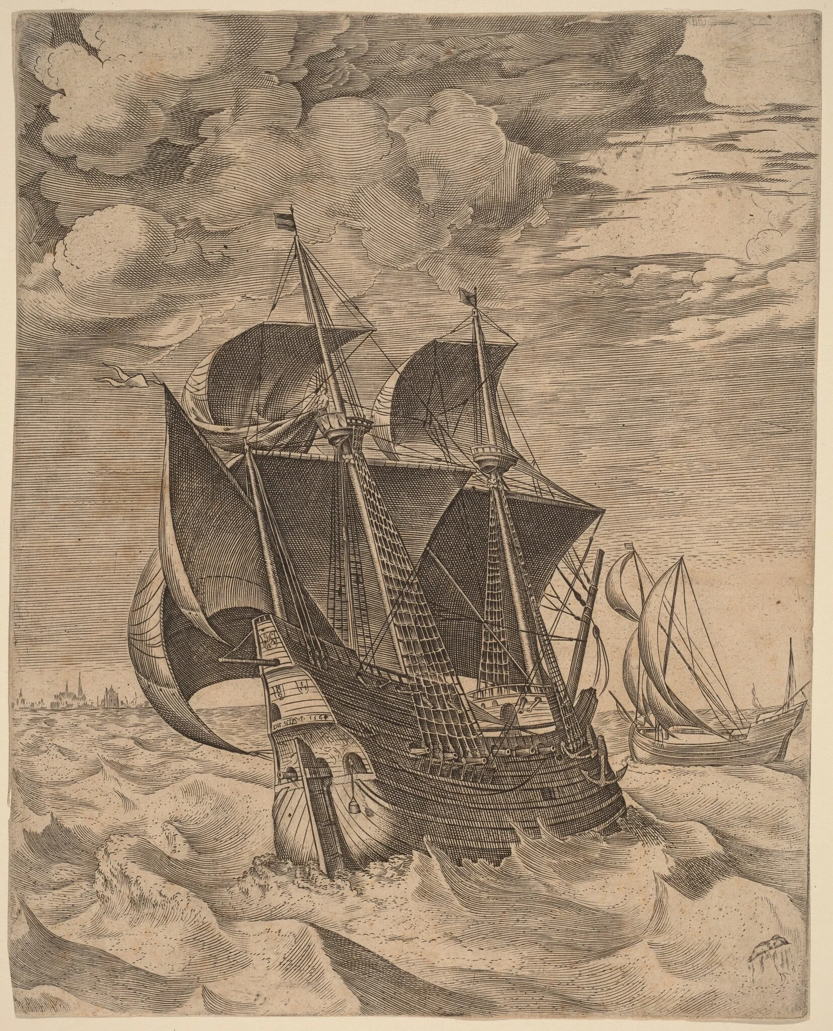 A Dutch Hulk and a Boeier, by Frans Huys, ink, 1565