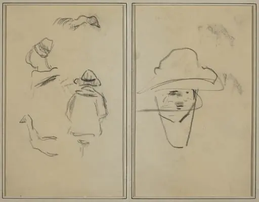 Two Breton Figures and Studies of Two Geese; Man Wearing Hat [verso]