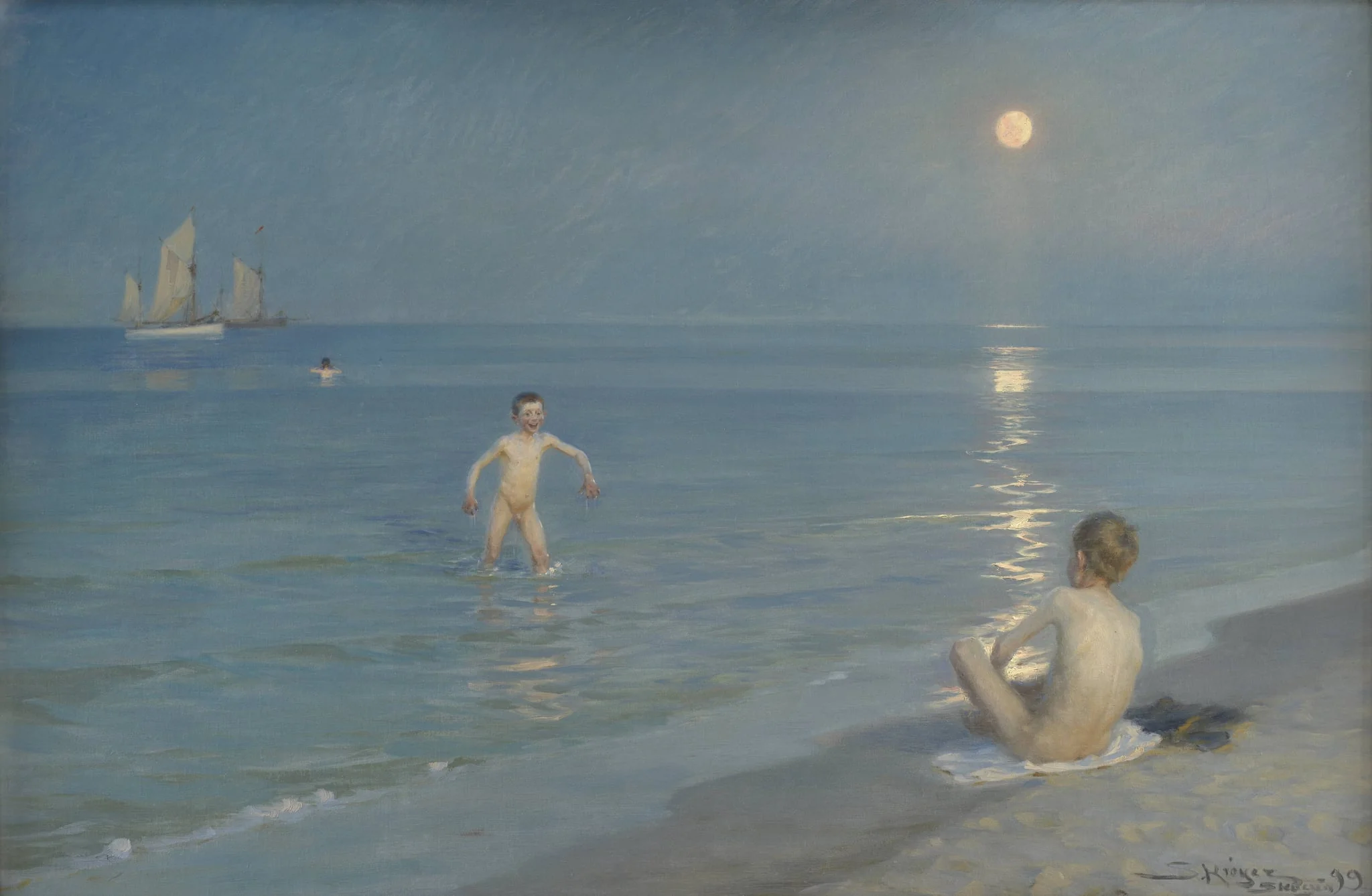 Boys Bathing at Skagen. Summer Evening, by Unknown, 1899