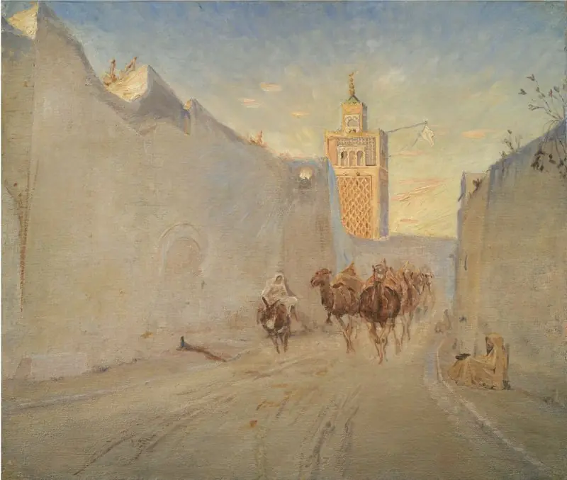 Camels in a Street in Tunisia