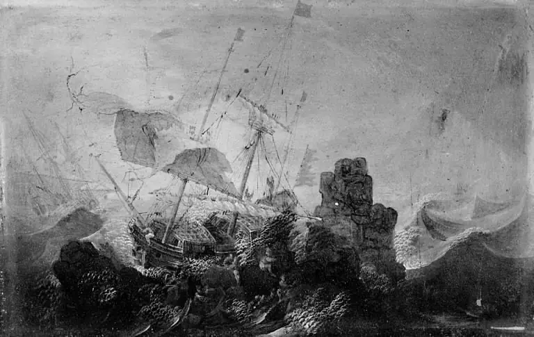 Shipwreck against a Rock