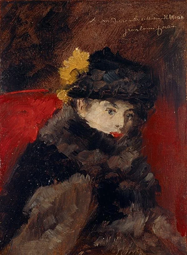 A Lady in a Fur Cape, by Jean-Louis Forain, oil, 1890