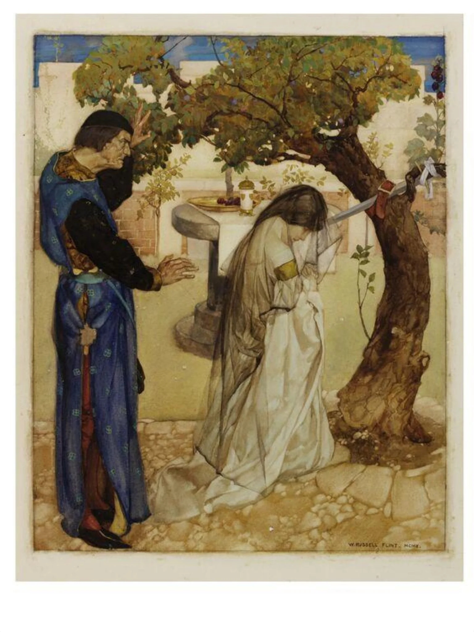 Illustration to 'Le Morte d'Arthur', book 9, chapter 20, by William Russell Flint, watercolor, 1911