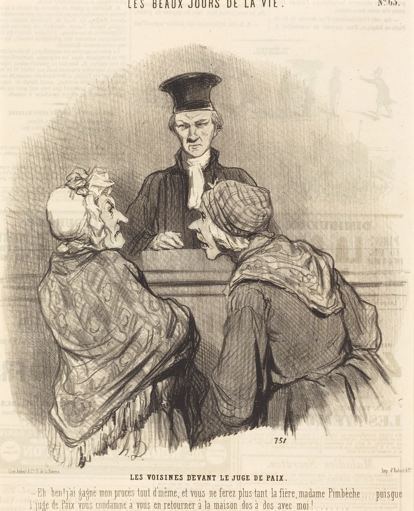 Les Voisines devant le Juge de paix, by Honoré Daumier, ink, 1845