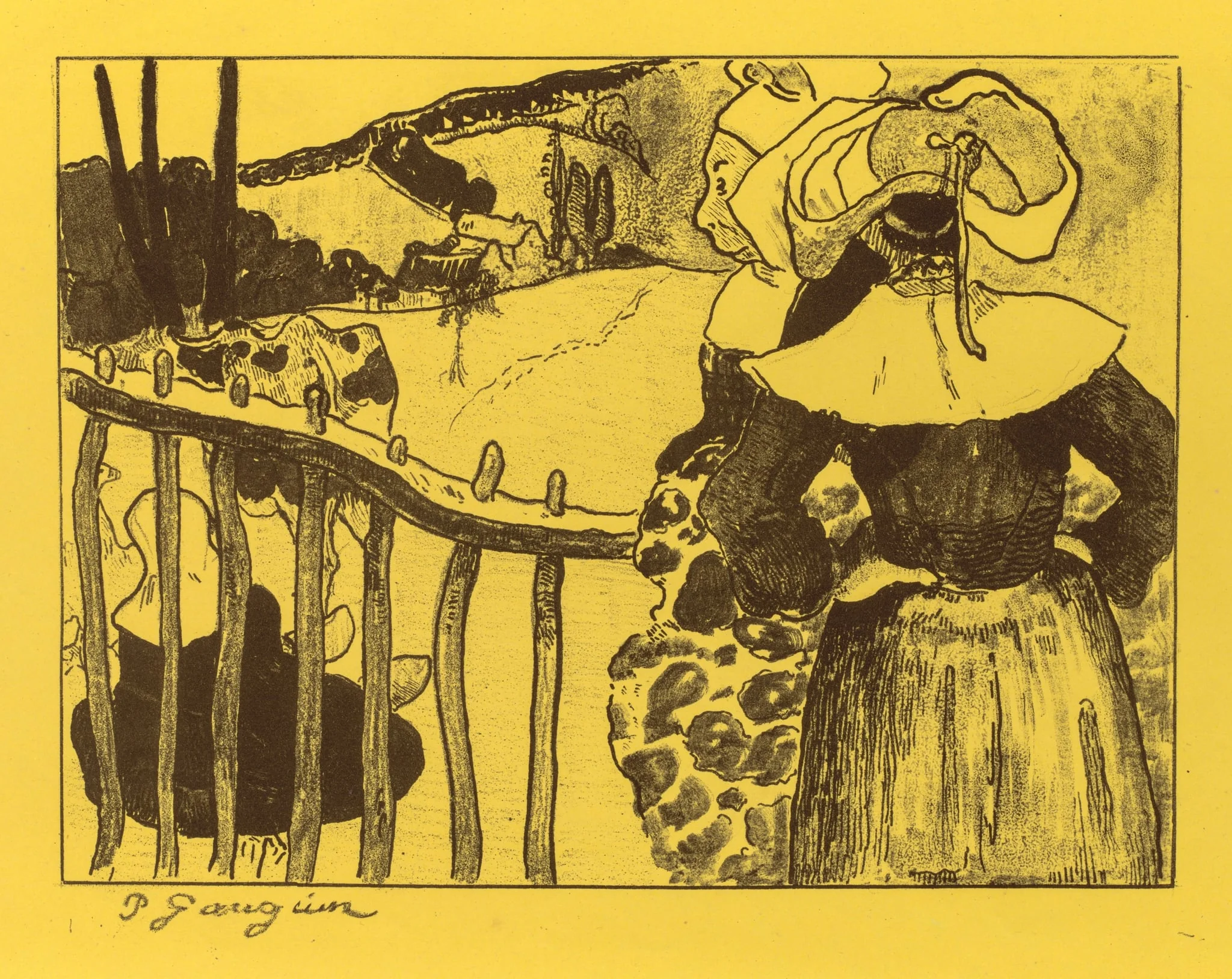 Volpini Suite:  Breton Women by a Gate (Bretonnes à la Barrière), by Paul Gauguin, 1889