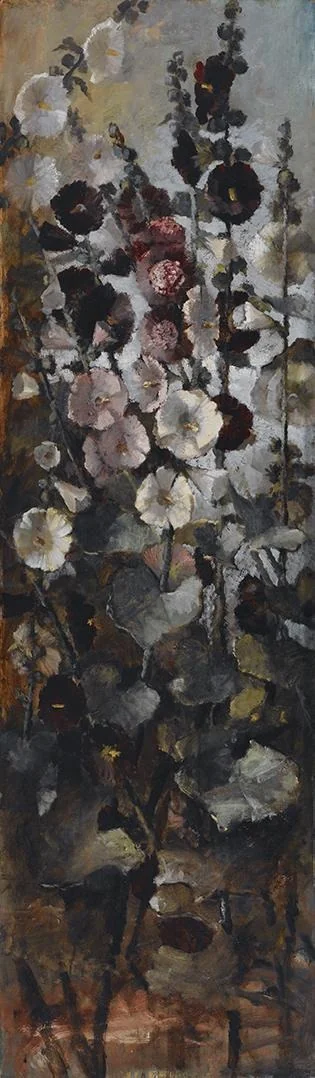Hollyhocks, by John La Farge, unspecified, 1864