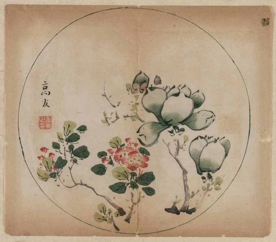 Flowering Magnolia and Peach Blossoms, by Unknown, 1506