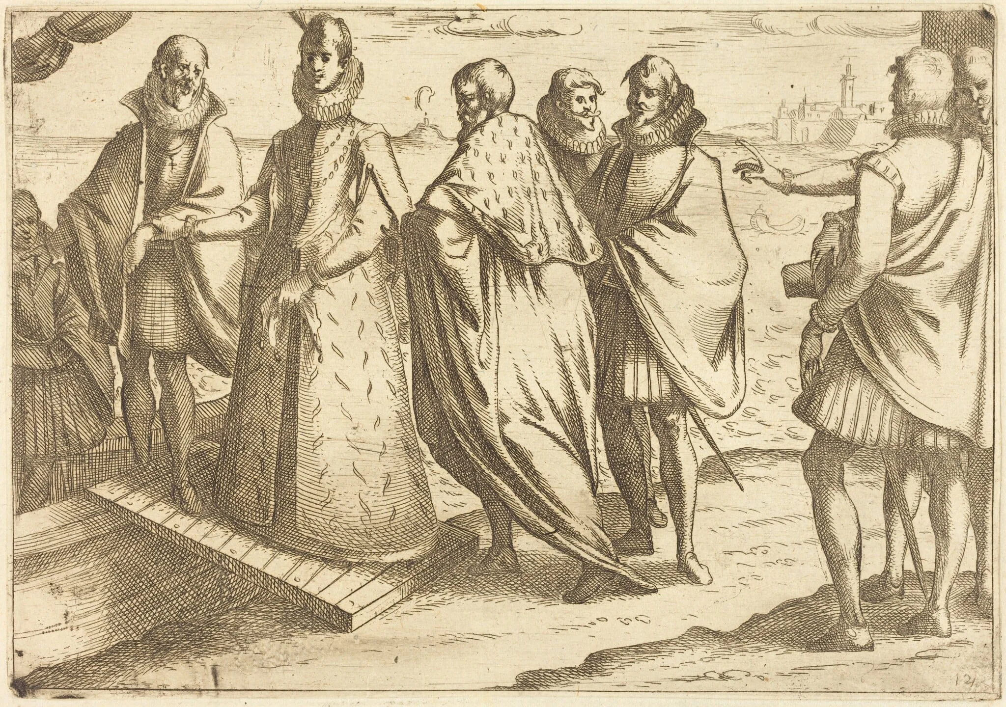 Embarkation at Genoa, by Jacques Callot, ink, 1612