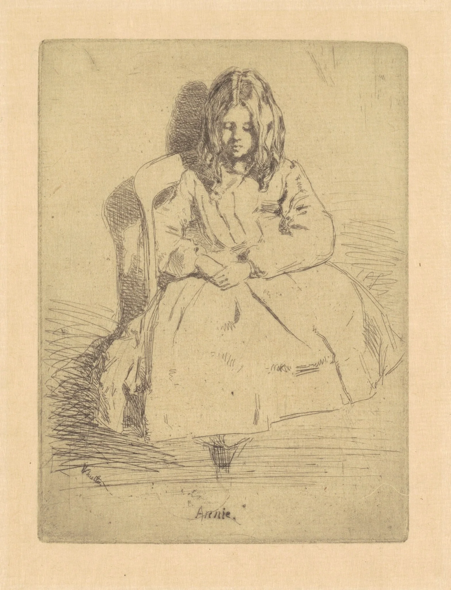 Annie, Seated, by James McNeill Whistler, ink, 1858