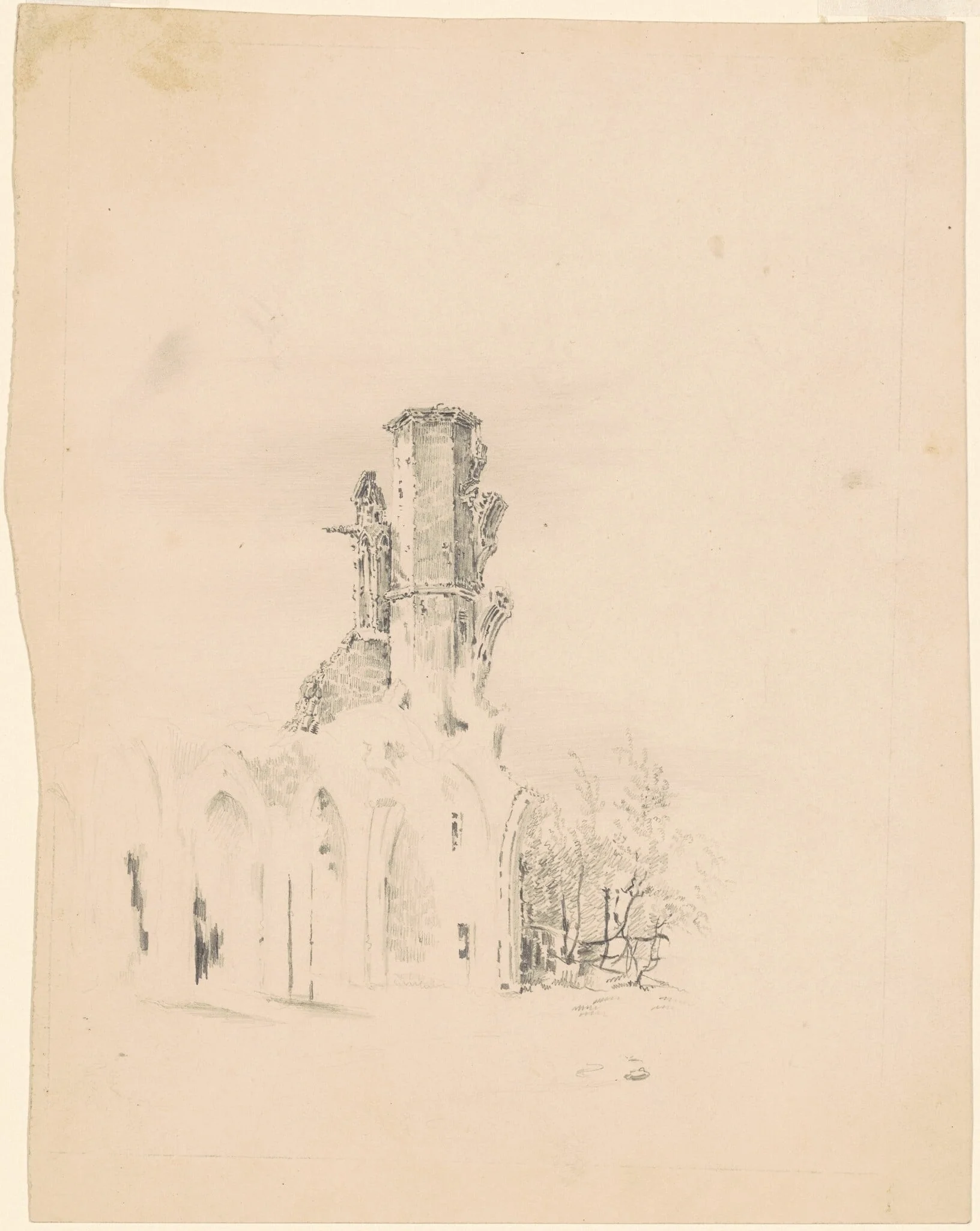 A Gothic Ruin, by James Goodwyn Clonney, graphite, 1832
