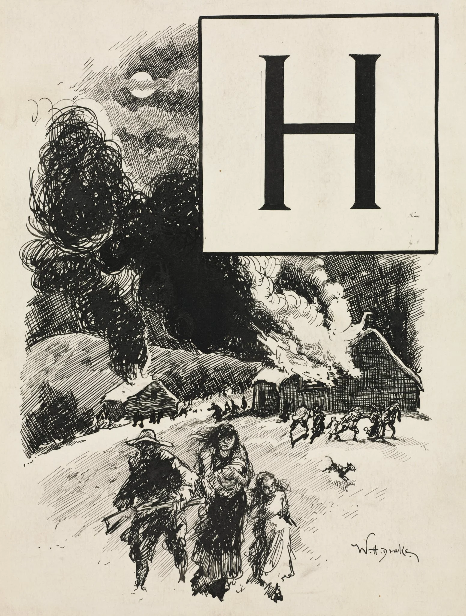 Inital H for Chapter LXXI from "Lorna Doone", by William Henry Drake, 1899