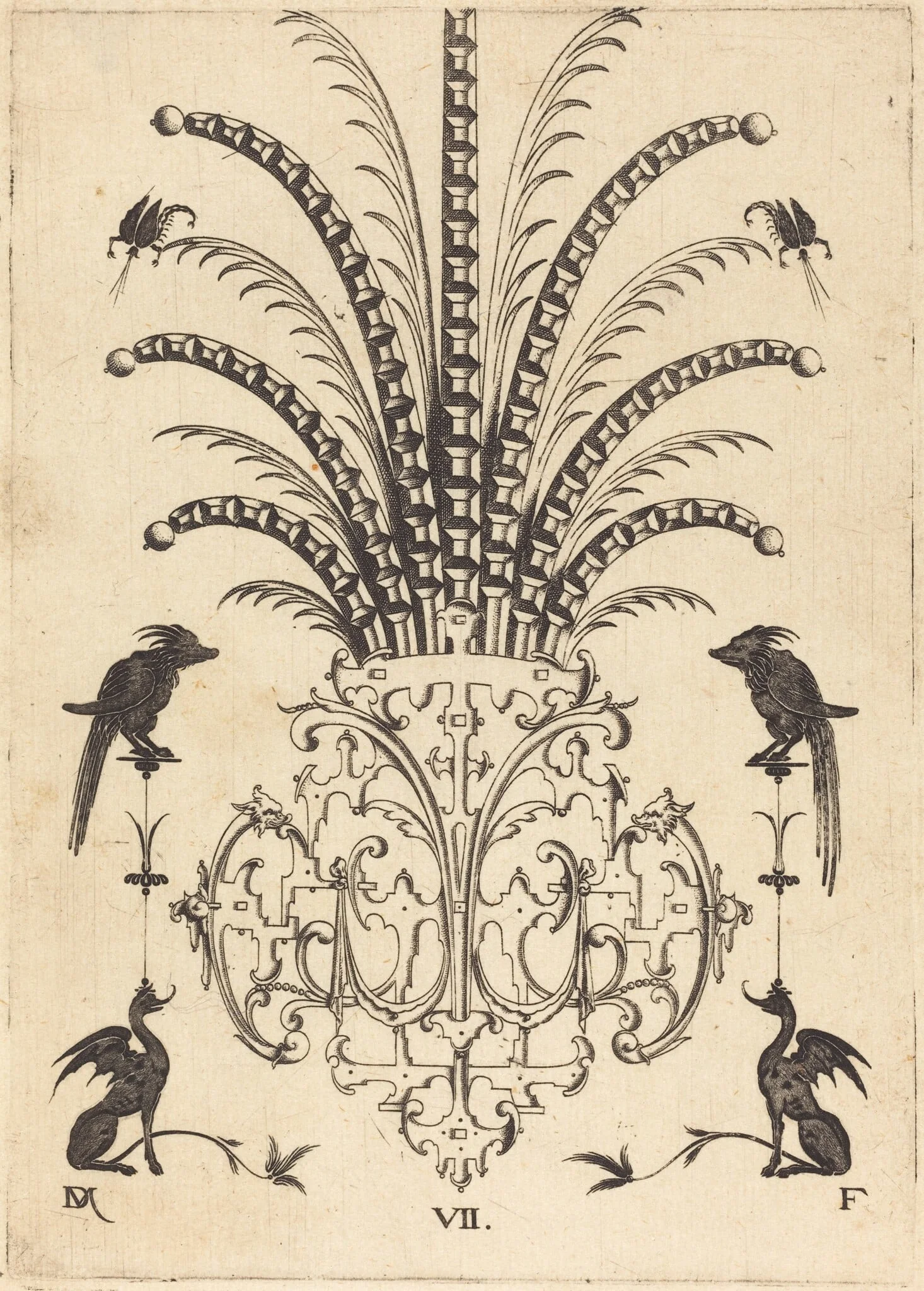 Brooch with Table-Stones, Flying Scorpions  at Top, and Dogs at Bottom