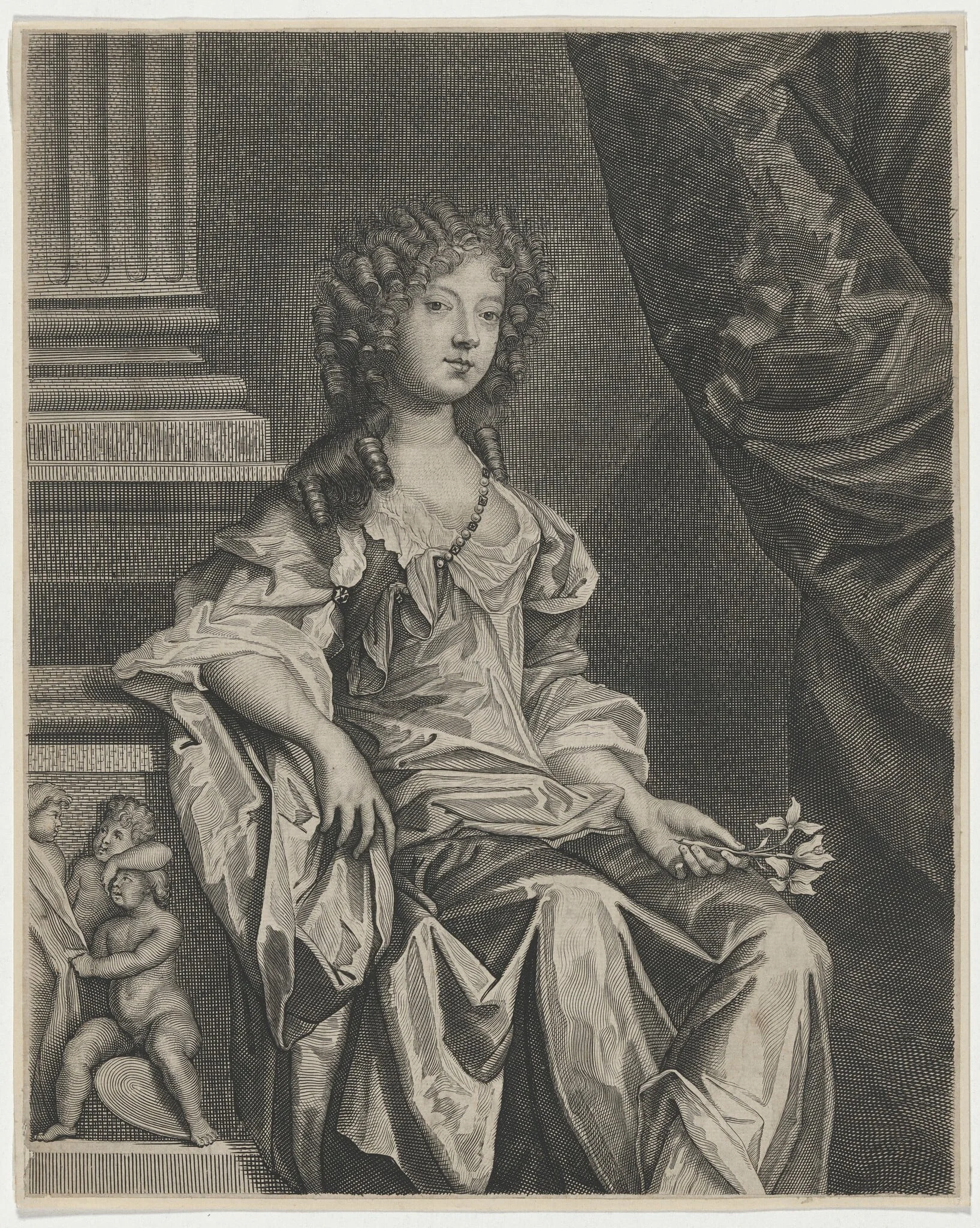 Louise Renee de Penancoet de Keroualle, Duchess of Portsmouth, by Edward Davis, ink, 1662