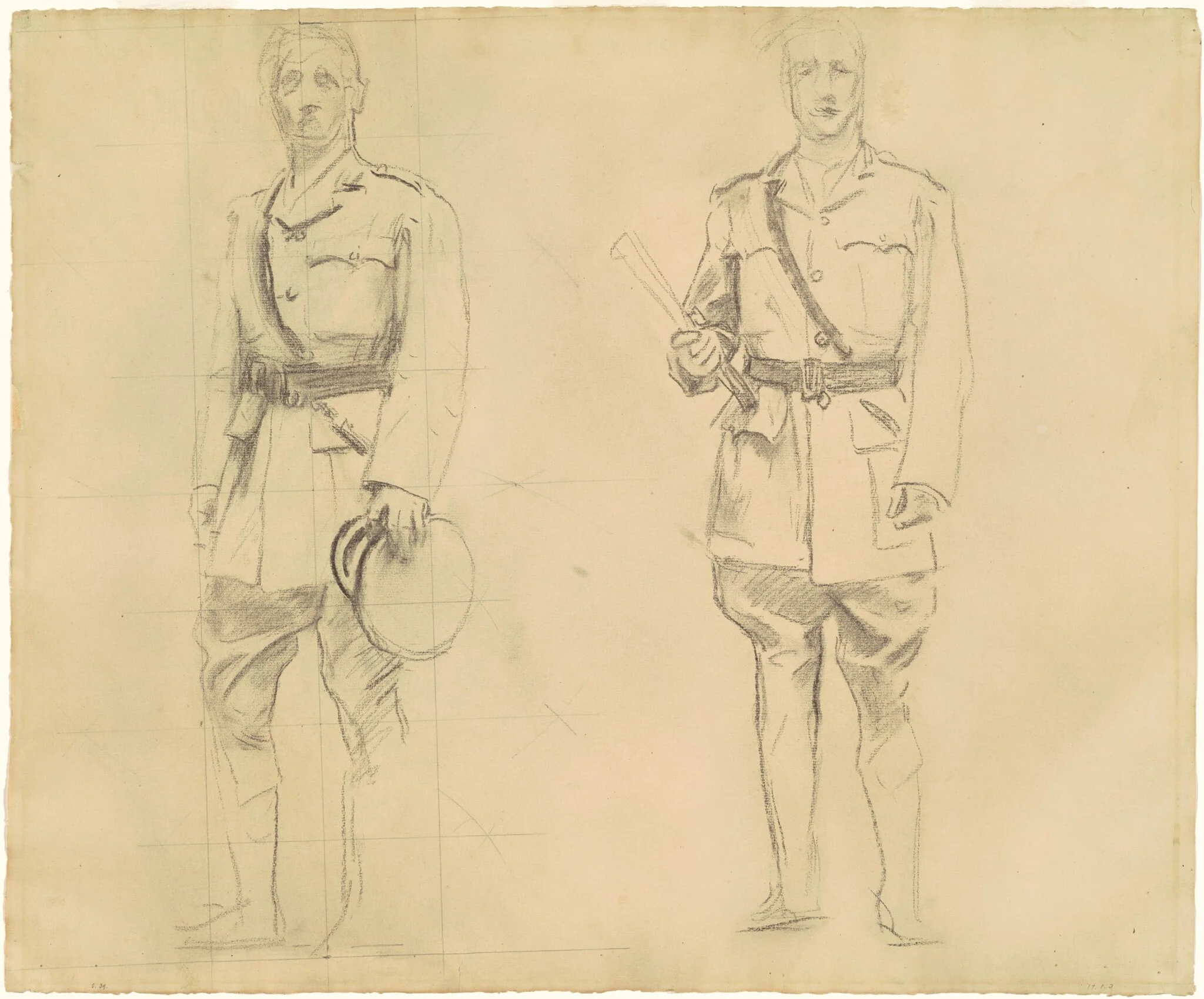 Studies of Generals Plumer and Haig for "General Officers of World War I" [recto], by John Singer Sargent, charcoal, 1921
