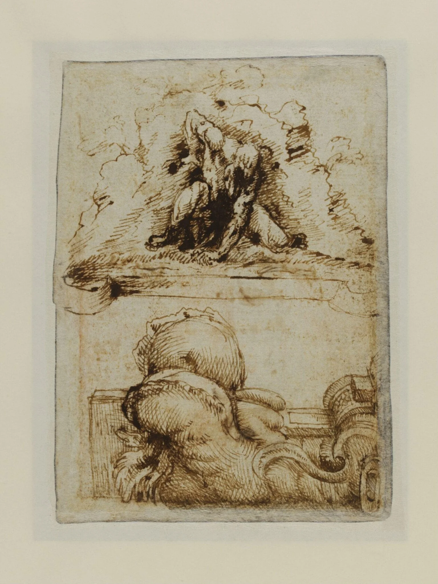 Studies of modelli for sculptural projects by Giambologna, on the front the Apennine and detail from the base of the fountain of Samson and on the back a fountain, possibly with the figure of Neptune, by Pietro Francavilla, 1591