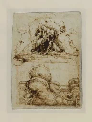 Studies of modelli for sculptural projects by Giambologna, on the front the Apennine and detail from the base of the fountain of Samson and on the back a fountain, possibly with the figure of Neptune