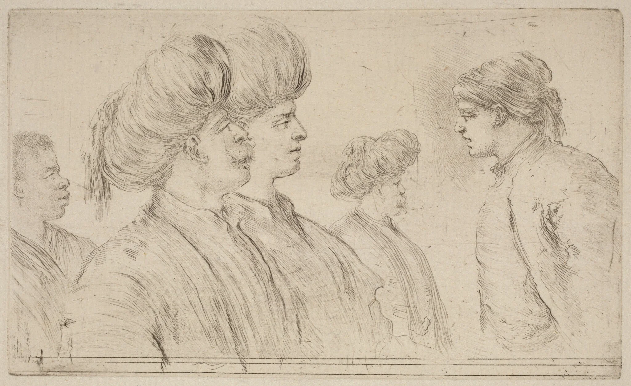 Four Turks and a Black Man, by Stefano Della Bella, ink, 1637