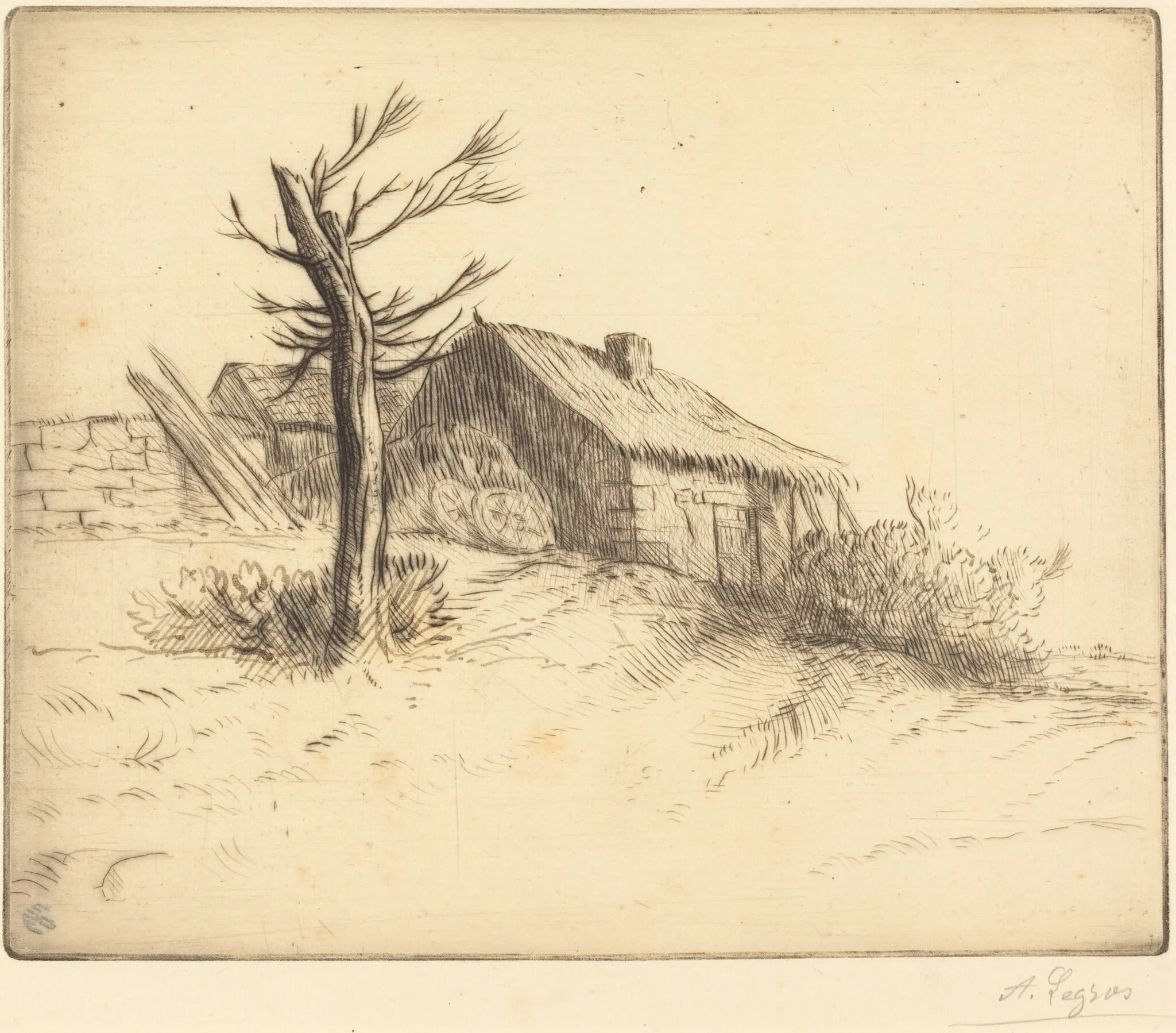 Thatched Cottage (Chaumiere), by Alphonse Legros, ink, 1874