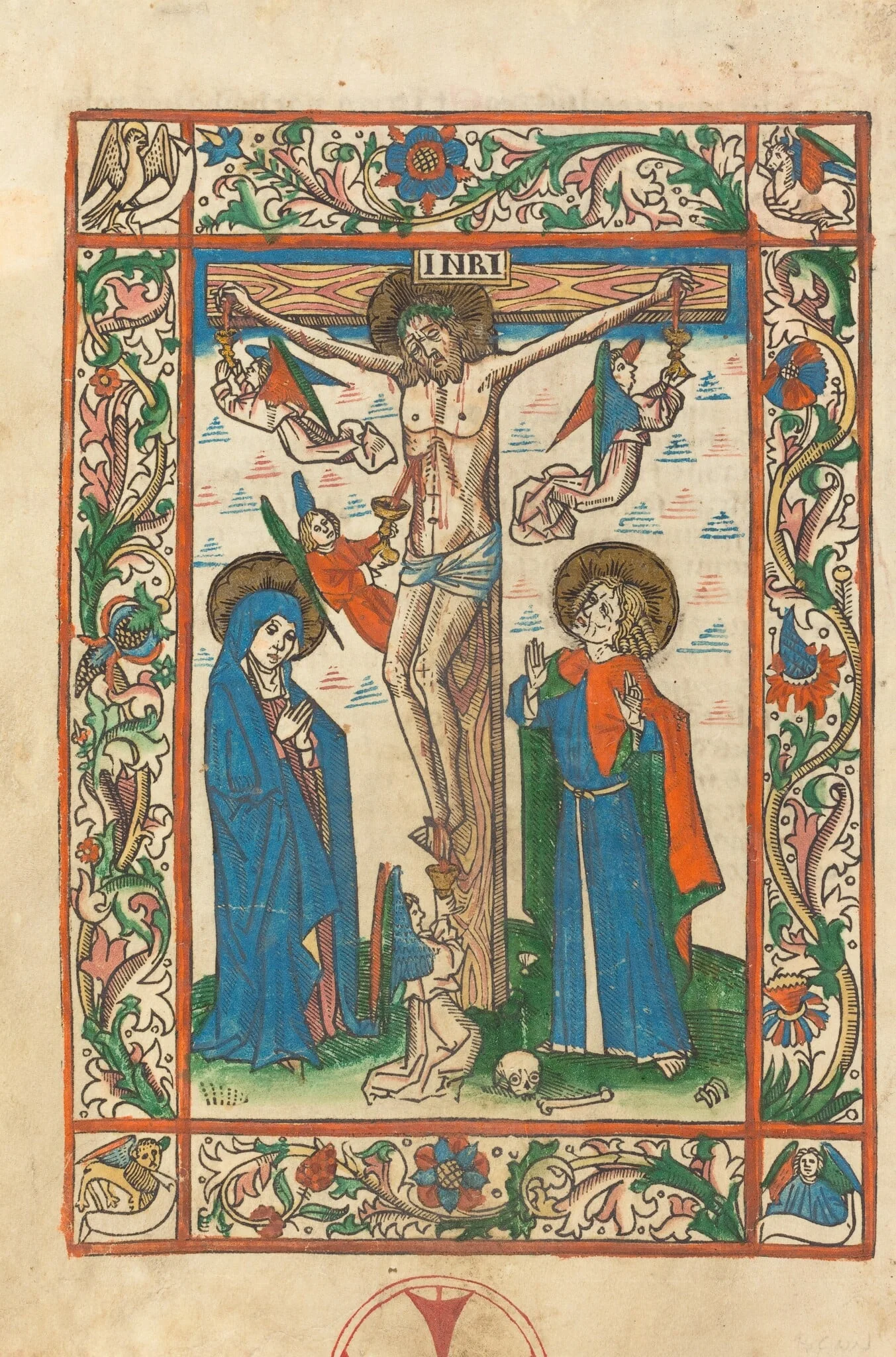 Christ on the Cross with Angels, by German 15th Century, gouache, 1483
