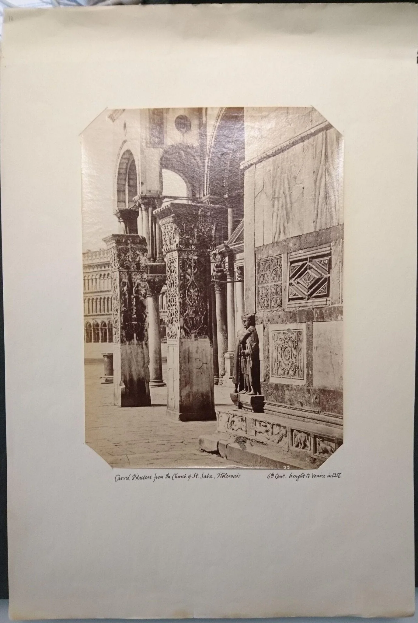 South-west corner of St. Mark's Basilica with the porphyry sculpture of the Four Tetrarchs and the carved sixth-century pillars ("Pilastri acritani"), Venice, Italy, by Unknown, photographic, 1870