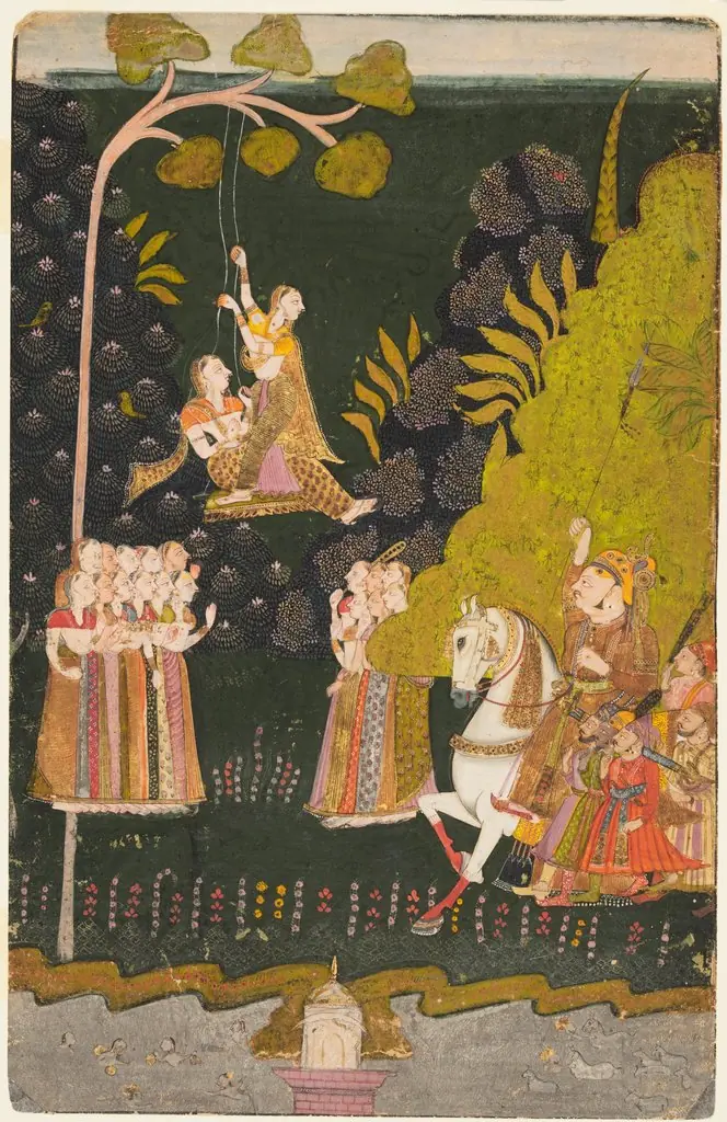 Maharaja Abhai Singh of Marwar (reigned 1724–49), Equestrian, Watching Girls Swinging at the Teej Festival