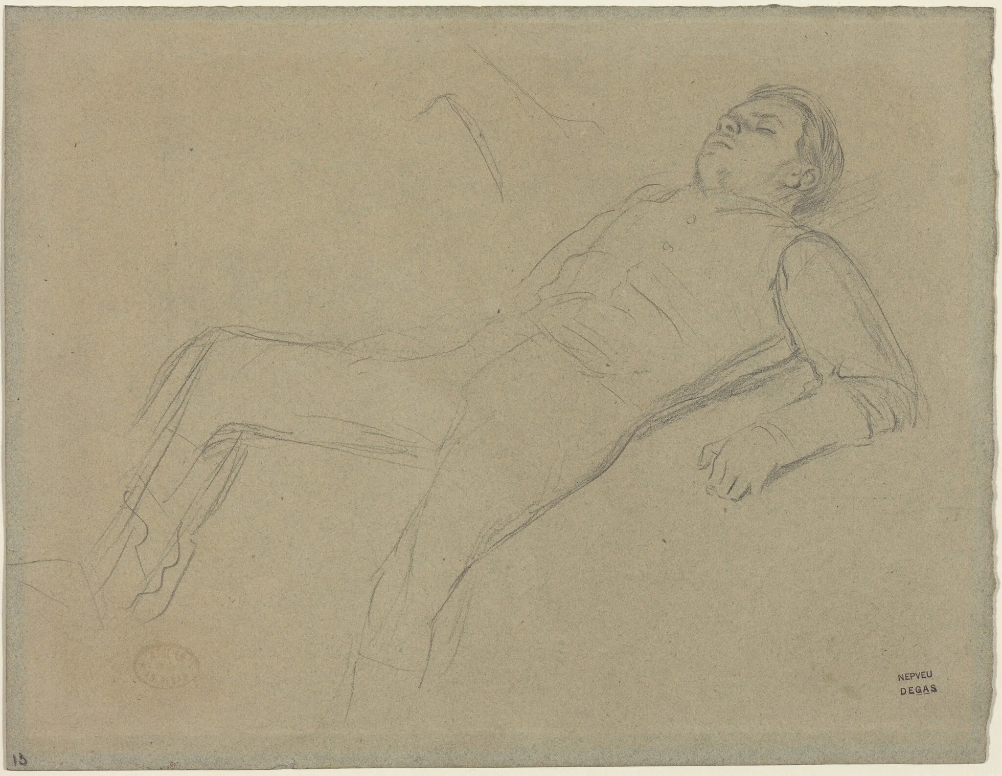 Fallen Jockey (study for "Scene from the Steeplechase: The Fallen Jockey"), by Edgar Degas, graphite, 1866