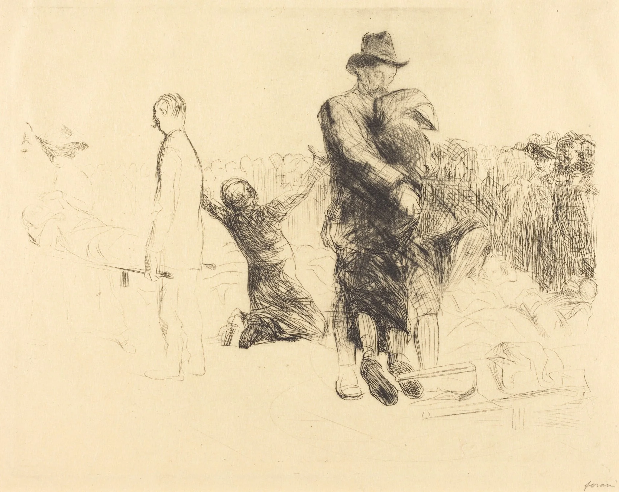 Lourdes, transport des paralysées (Lourdes, Transport of the Paralyzed), by Jean-Louis Forain, ink, 1912