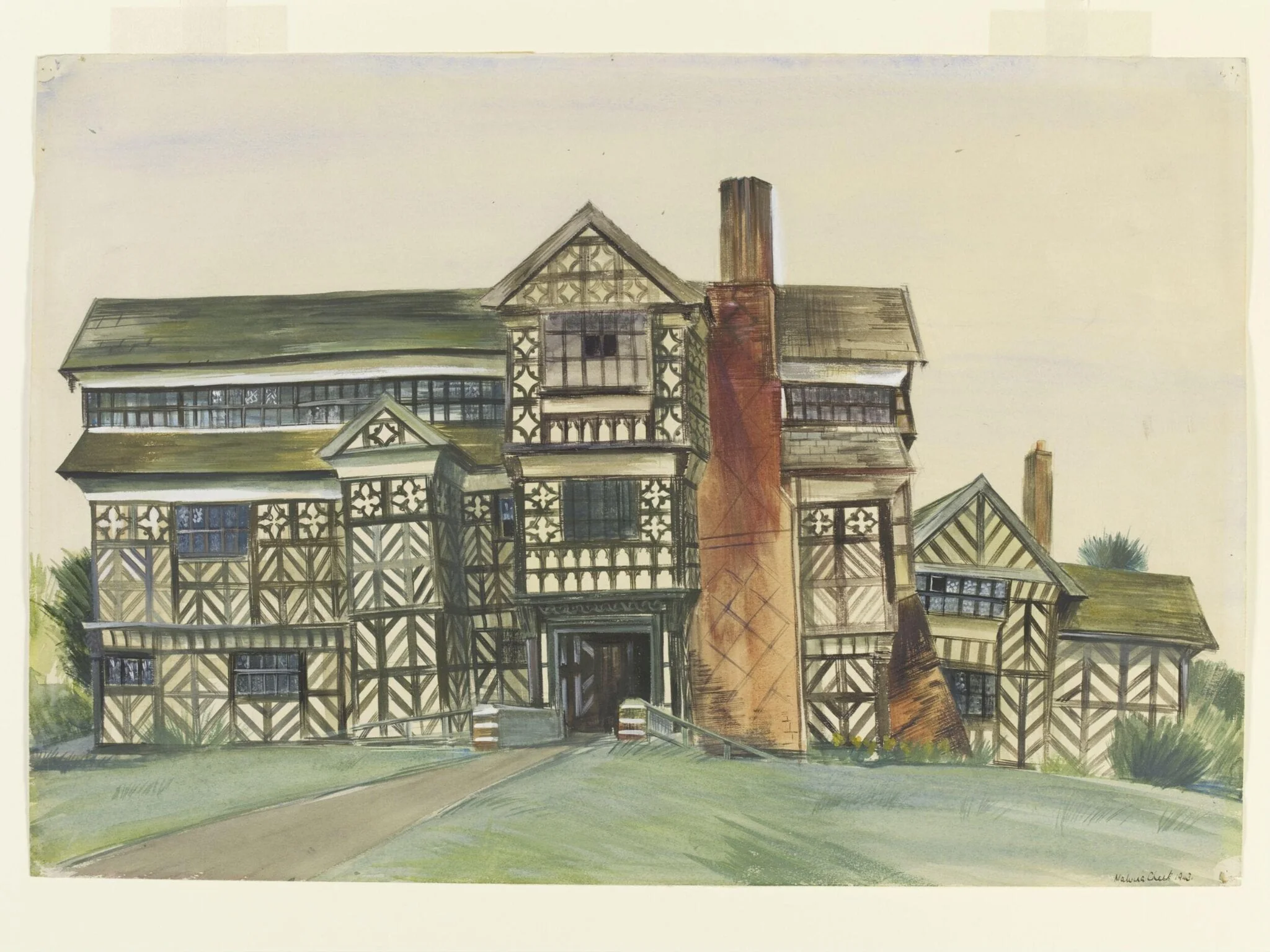 Moreton Old (or Little) Hall (The back), by Cheek, watercolor, 1943